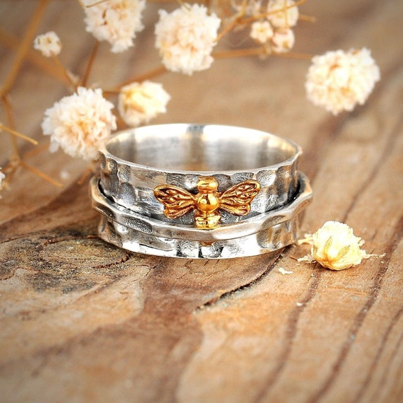 Bee Ring Spinner Ring Sterling Silver Ring for Women - Etsy