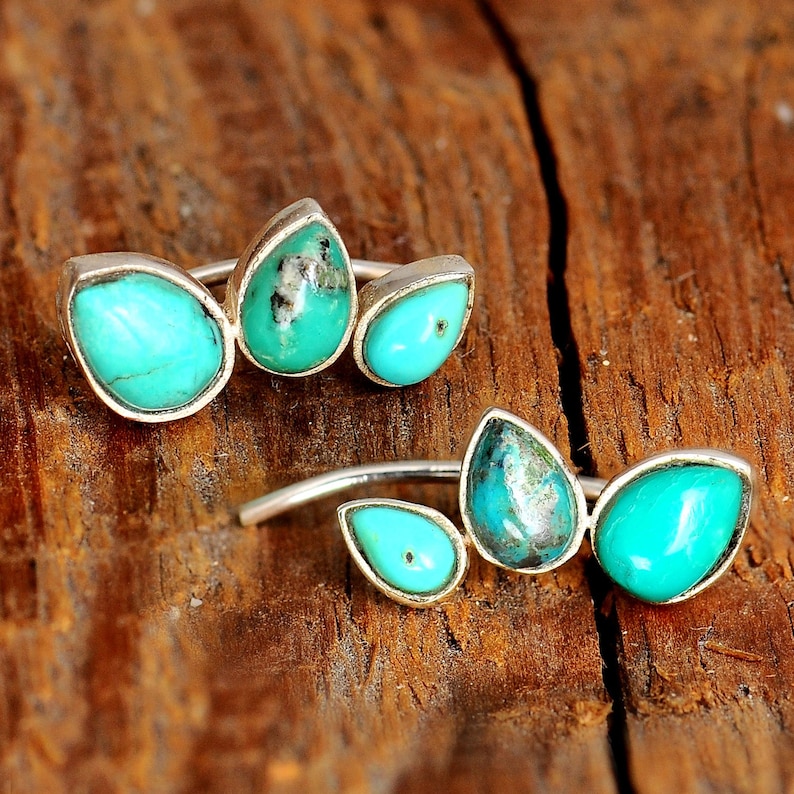 Turquoise Earrings Ear Climber Crawler Sterling Silver Boho Gemstone Teardrop, Pair of Earrings image 3