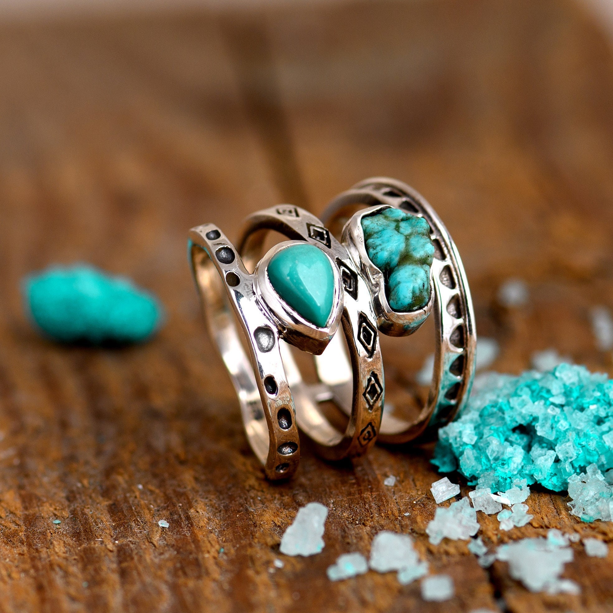 Two Stone Turquoise Ring Sterling Silver Ring for Women Raw
