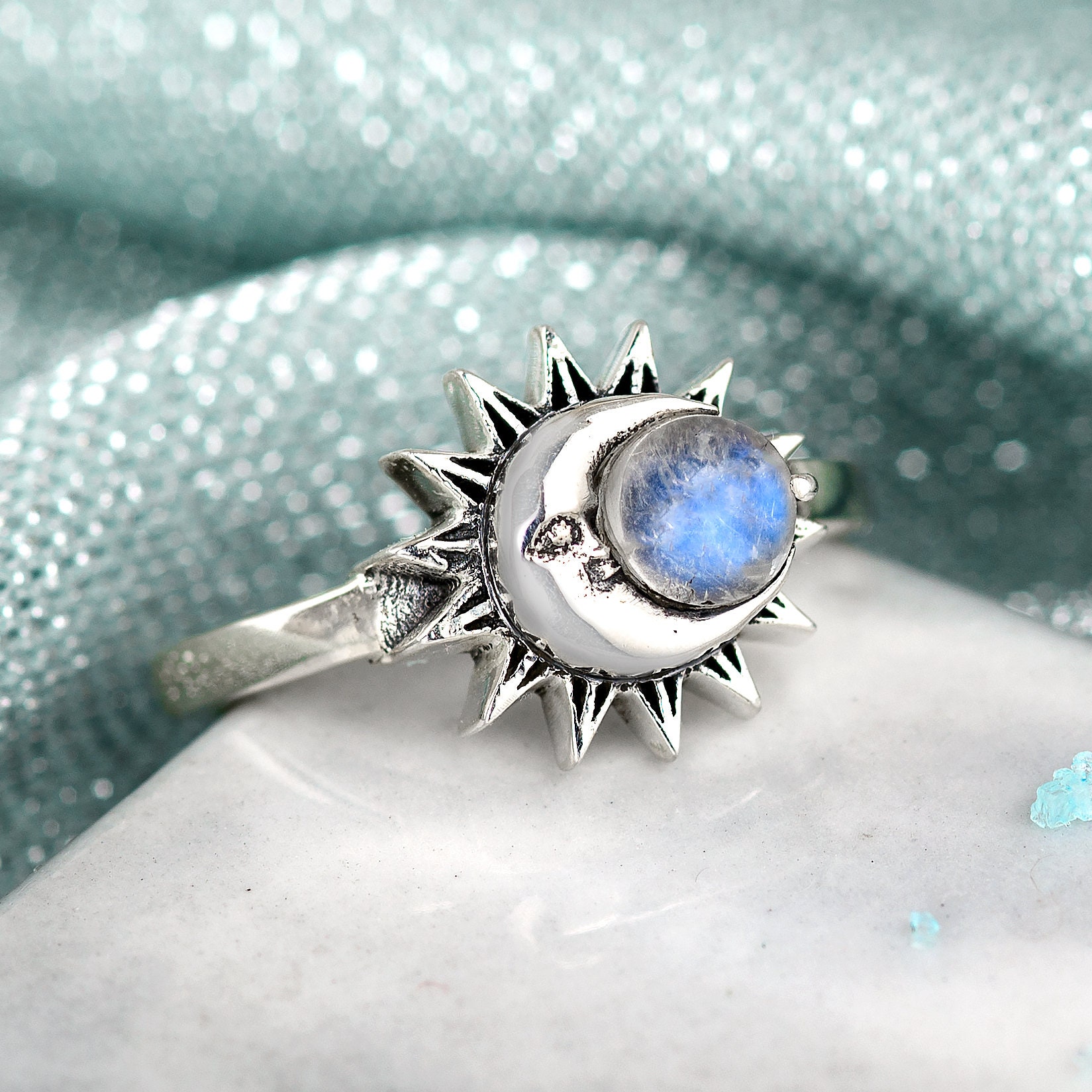 Buy Sun and Moon Ring with Crystal Stone by Leightworks