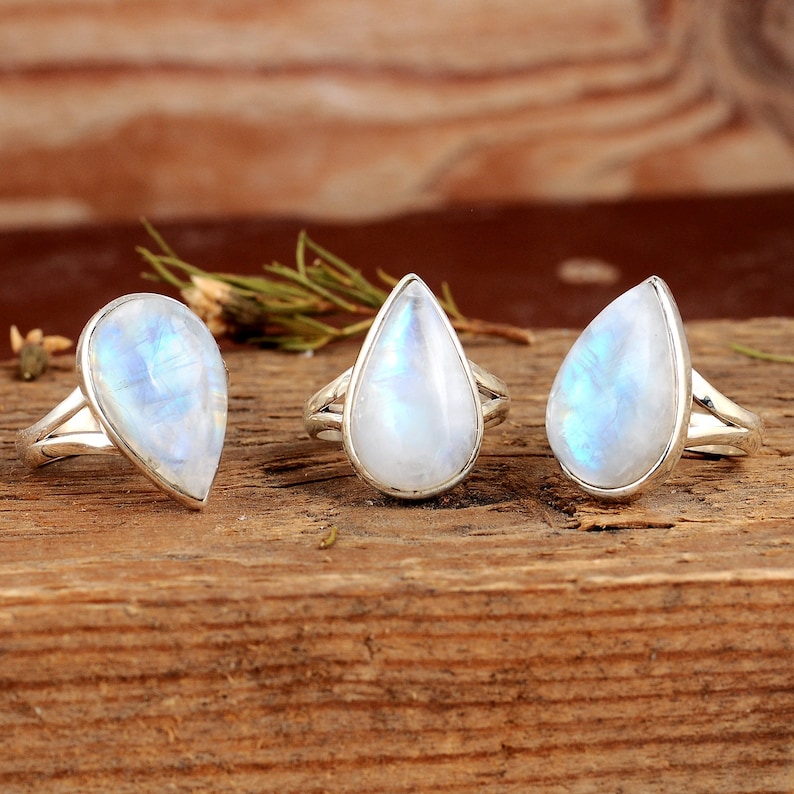 Rainbow Moonstone Ring Sterling Silver Rings for Women Boho - Etsy