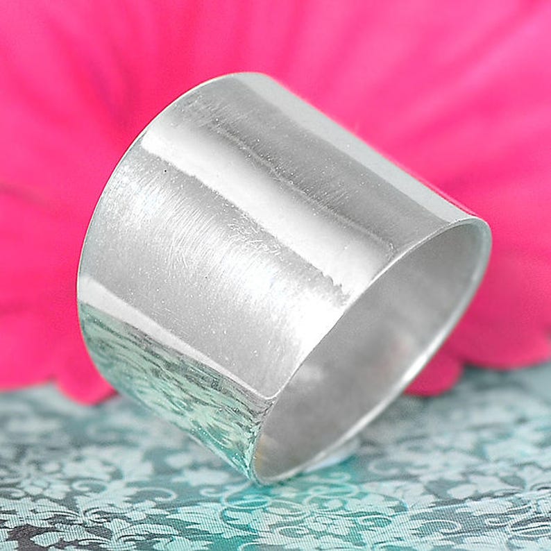 Wide Band Simple 925 Sterling Silver Ring for Women, Tube Ring, Cuff Ring, Chunky Boho Ring, Statement Ring, Cigar Long, bague femme argent image 2