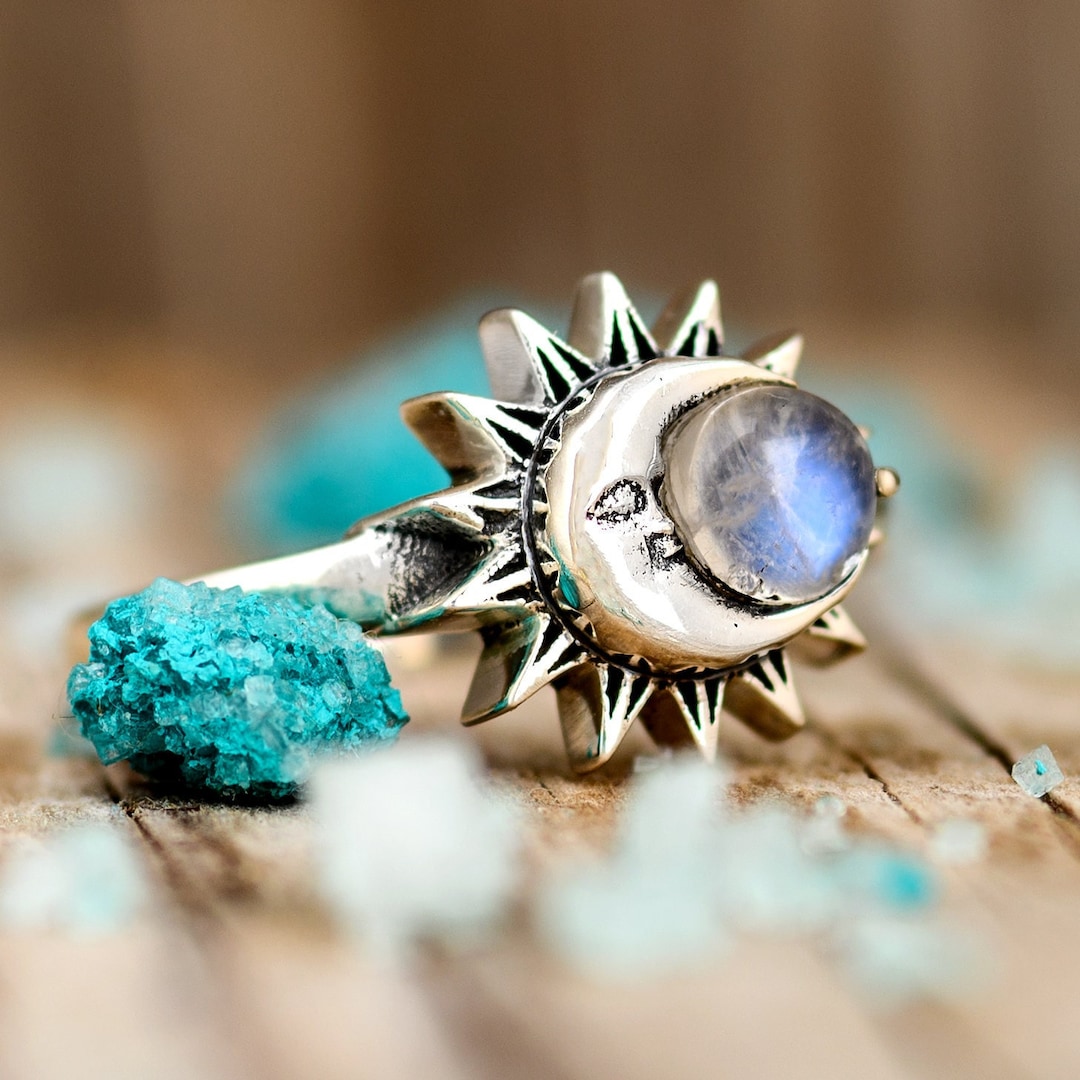 Moonstone Sun and Moon Ring, Sterling Silver Rings for Women