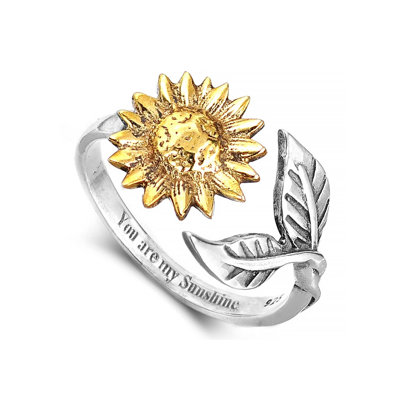 You Are My Sunshine Sunflower Ring, Adjustable Sterling Silver