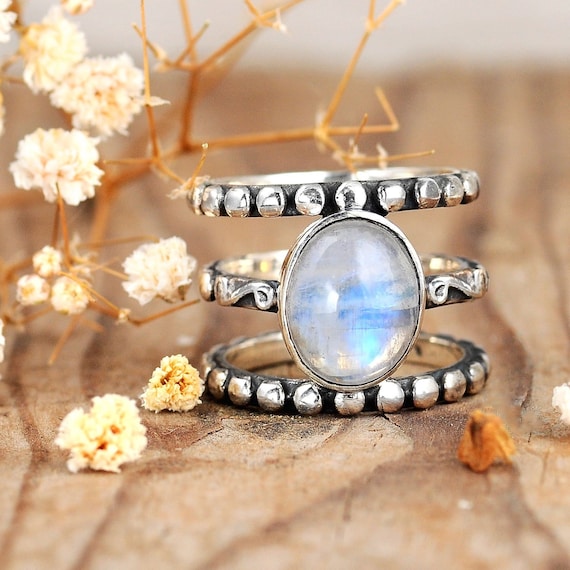 Rainbow Moonstone Facetted Silver Ring – SILBERUH