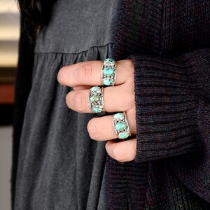 Three Stone Turquoise Ring, Sterling Silver Ring for Women, Thumb ...