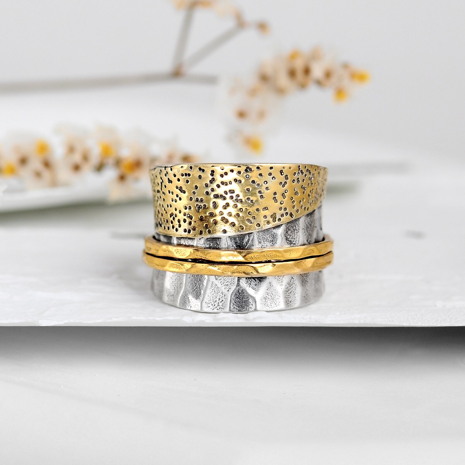 Two Tone Spinner Ring Fidget Ring Sterling Silver Ring for | Etsy