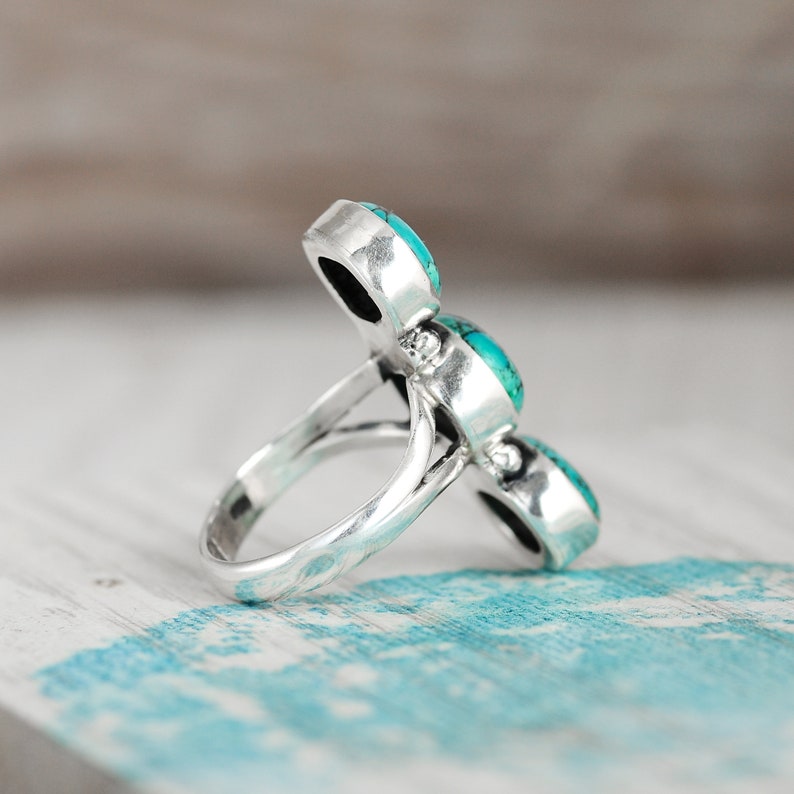 Three Stone Turquoise Ring Sterling Silver Ring for Women - Etsy