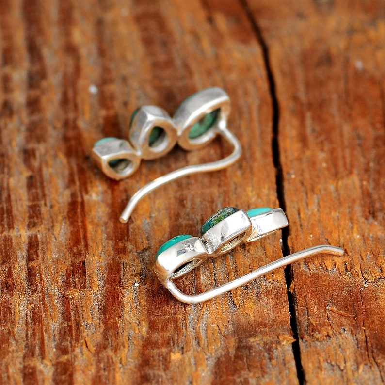 Turquoise Earrings Ear Climber Crawler Sterling Silver Boho Gemstone Teardrop, Pair of Earrings image 6