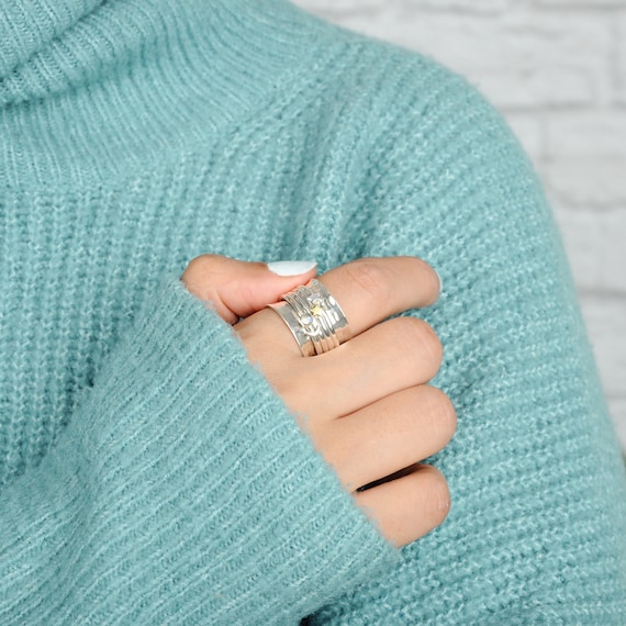 Achat Bague de Méditation Argent Massif Martelé Bague Spinner en gros