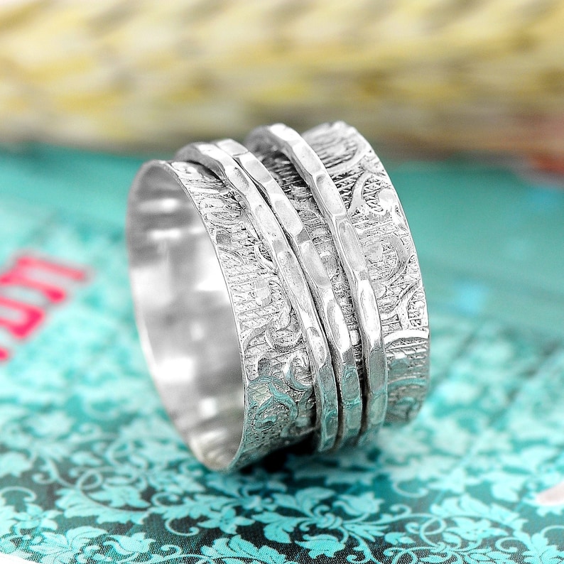 Spinner Ring, Worry Ring, Sterling Silver Ring for Women, Boho Chunky Ring, Wide band Fidget Ring, Ethnic Handmade Meditation Ring, image 1