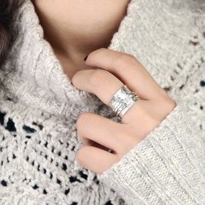 Spinner Ring, Worry Ring, Sterling Silver Ring for Women, Boho Chunky Ring, Wide band Fidget Ring, Ethnic Handmade Meditation Ring, image 5