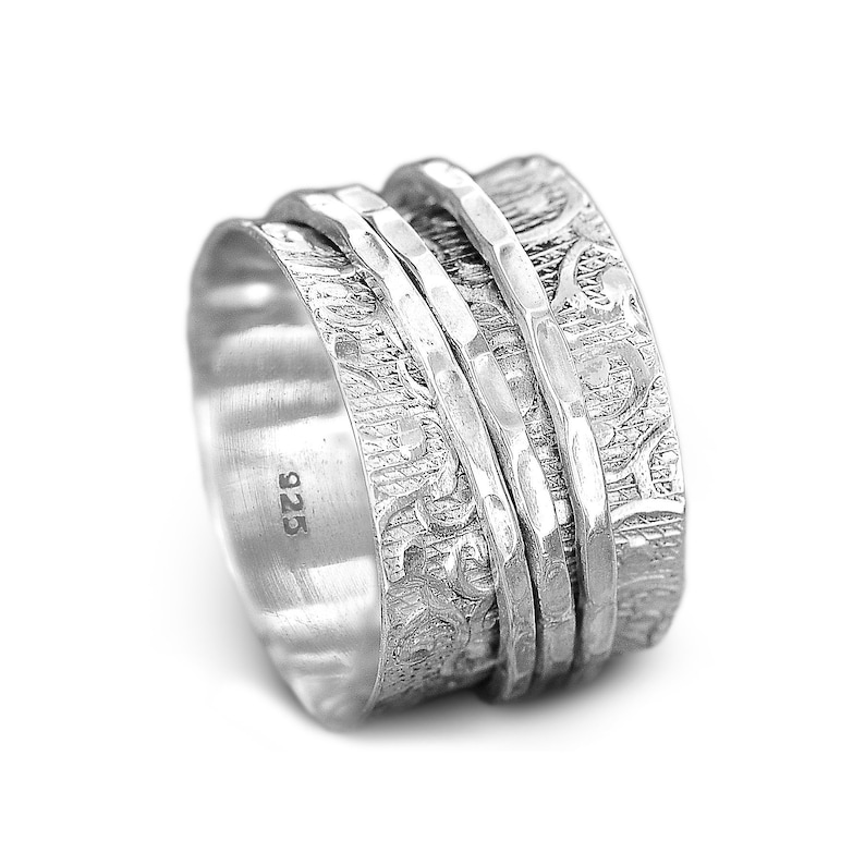 Spinner Ring, Worry Ring, Sterling Silver Ring for Women, Boho Chunky Ring, Wide band Fidget Ring, Ethnic Handmade Meditation Ring, image 4