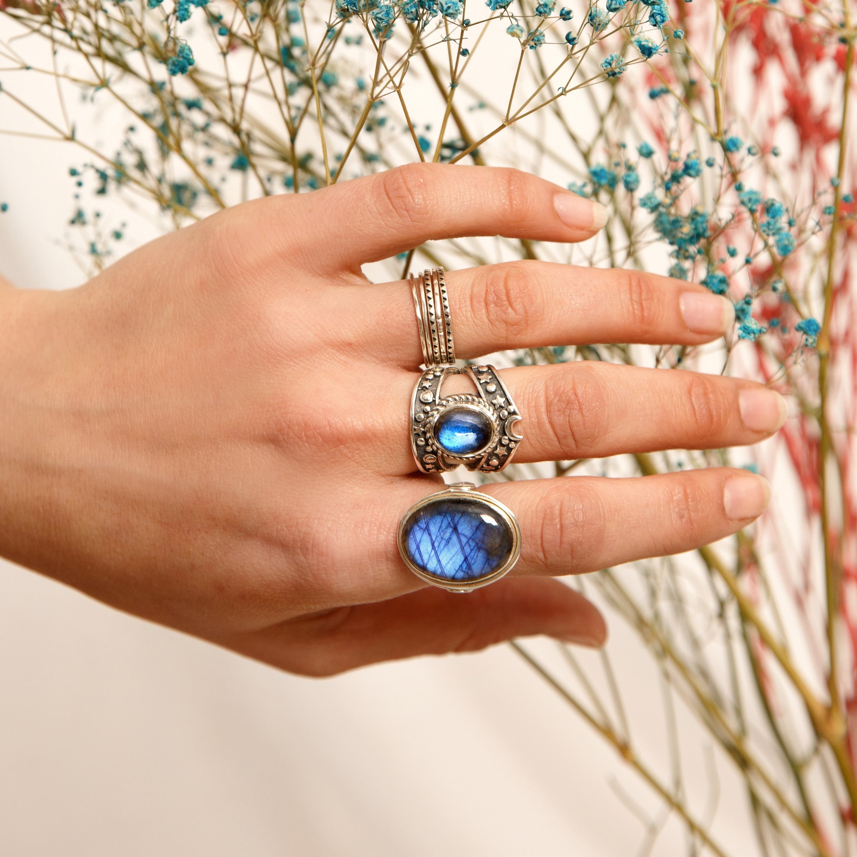 Labradorite Ring for Women, Sterling Silver Ring, Boho Leaf Labradorite Ring for Women, Sterling Silver Ring, Boho Leaf