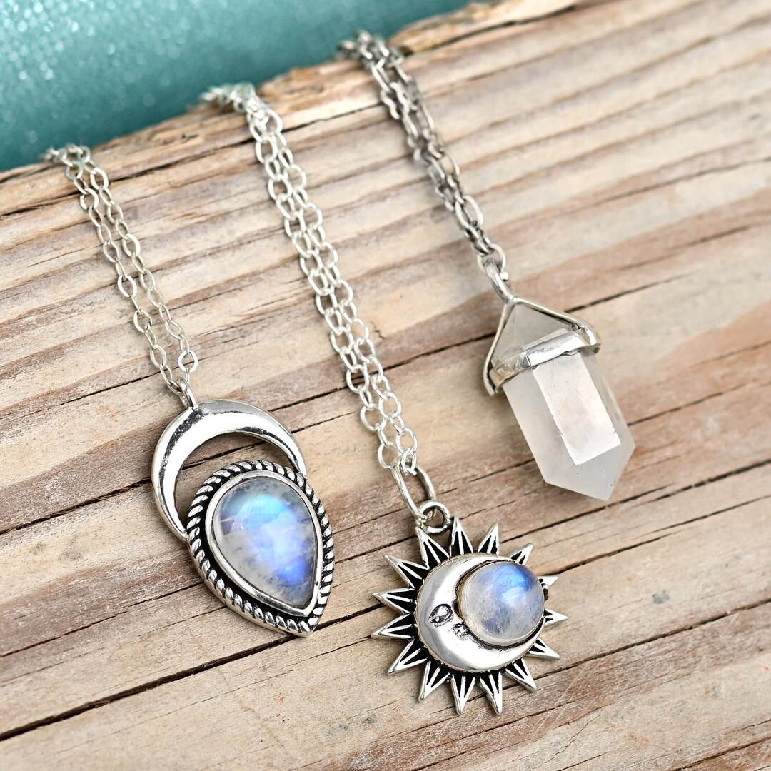 Sun and Moon Face Necklace Moonstone Necklace Sterling Silver Necklace for Women Boho Celestial Jewelry Pendant Charm Stone Necklace Etsy