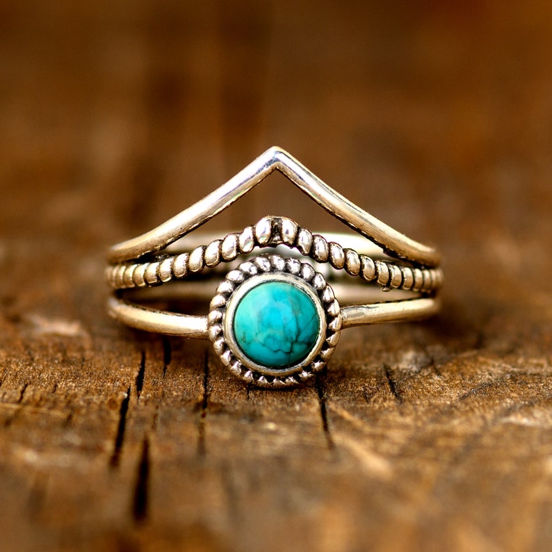 Chevron Turquoise Ring, Thumb Ring, Boho Sterling Silver Ring for Women, Natural Blue Gemstone, Bohemian Jewelry image 2