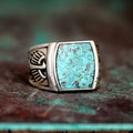 Eagle Turquoise Ring for Men, Sterling Silver Mens Ring, Square Stone Ring, Signet Ring, Alternative Engagement Ring