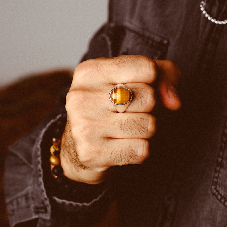 Tiger's Eye Ring for Men Pinky Ring Sterling Etsy