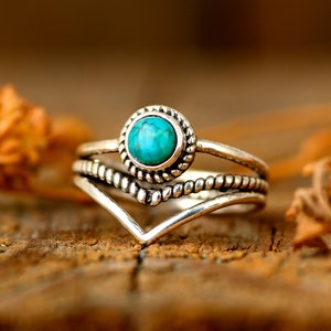 Chevron Turquoise Ring, Thumb Ring, Boho Sterling Silver Ring for Women, Natural Blue Gemstone, Bohemian Jewelry image 3