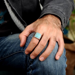 Eagle Turquoise Ring for Men, Sterling Silver Mens Ring, Square Stone Ring, Signet Ring, Alternative Engagement Ring image 8
