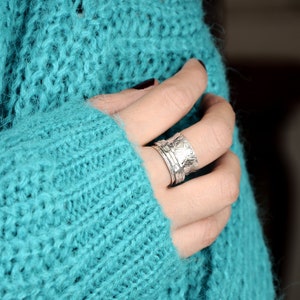 Spinner Ring, Worry Ring, Sterling Silver Ring for Women, Boho Chunky Ring, Wide band Fidget Ring, Ethnic Handmade Meditation Ring, image 3
