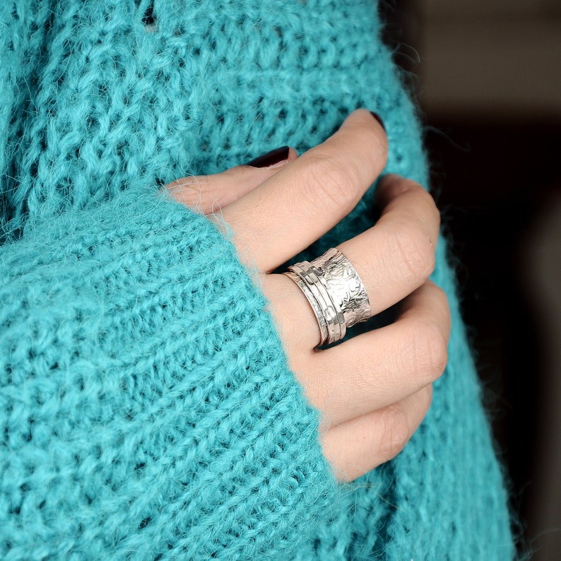 Spinner Ring, Worry Ring, Sterling Silver Ring for Women, Boho Chunky Ring, Wide band Fidget Ring, Ethnic Handmade Meditation Ring, image 3