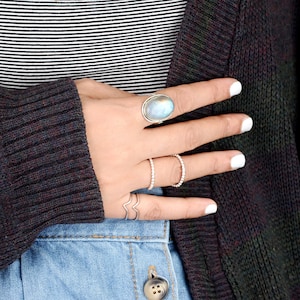 Rainbow Moonstone Ring, Sterling Silver Rings for Women, Boho Simple Ring with Big Stone, Birthstone Gemstone Ring Jewelry image 9