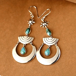 Boho Turquoise Dangle Earrings | Sterling Silver Gemstone Earrings for Women, Unique Turquoise Jewelry, Statement Earrings
