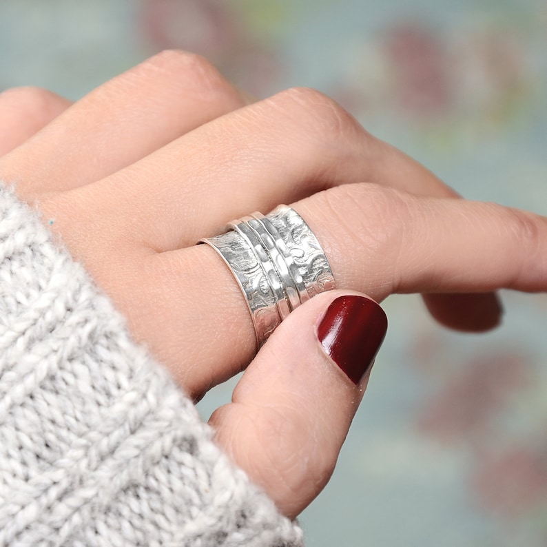 Spinner Ring, Worry Ring, Sterling Silver Ring for Women, Boho Chunky Ring, Wide band Fidget Ring, Ethnic Handmade Meditation Ring, image 2