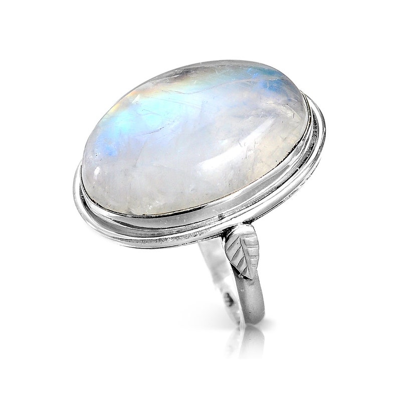 Rainbow Moonstone Ring, Sterling Silver Rings for Women, Boho Simple Ring with Big Stone, Birthstone Gemstone Ring Jewelry image 10