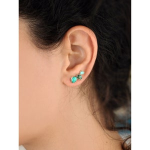 Turquoise Earrings Ear Climber Crawler Sterling Silver Boho Gemstone Teardrop, Pair of Earrings image 2
