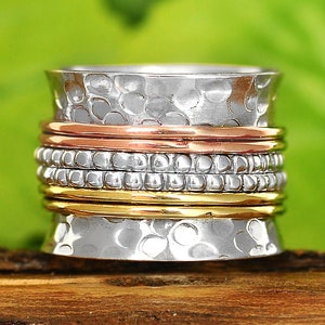 Wide Band Spinner Ring, Sterling Silver Ring, Fidget Meditation Ring ...