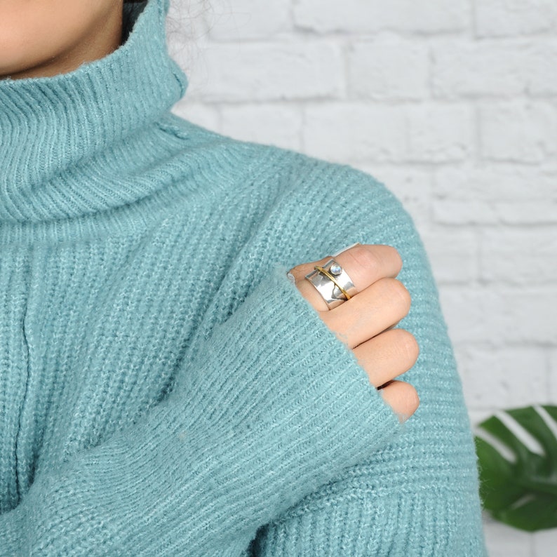 Mountain Moonstone Ring, Fidget Spinner Ring, Sterling Silver Ring for Women, Nature Meditation Spinning Wide Band, Anxiety Ring image 6