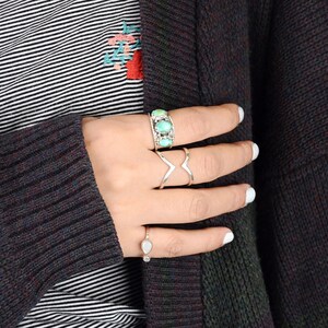 Three Stone Turquoise Ring, Sterling Silver Ring for Women, Thumb ...