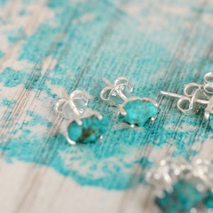 Raw Turquoise Earrings, Sterling Silver Cartilage Earrings, Uncut Gemstone Stud Earrings, Tiny Small Dainty Pair of Earrings image 9