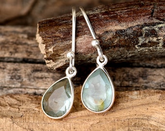 Aquamarine Earrings, Teardrop Earrings, Dangle Earrings, Sterling Silver Blue Gemstone Earrings