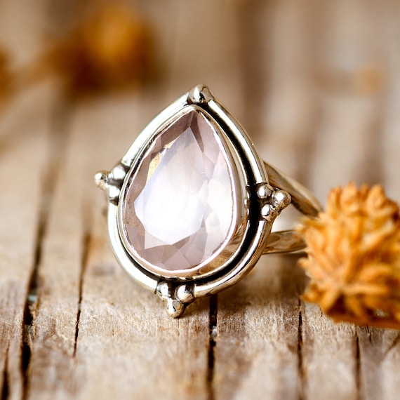 Rose quartz sale teardrop ring