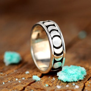 Moon Phase Spinner Ring for Women,  Sterling Silver Crescent Moon Ring, Meditation Fidget Ring, Boho Celestial Jewelry