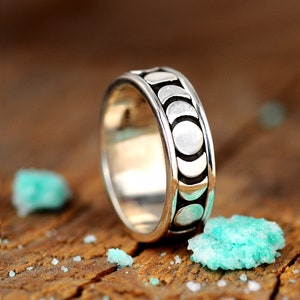 Bague tournante phases de lune pour femme, bague en argent sterling croissant de lune, bague de méditation, bijoux célestes bohèmes