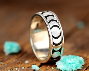 Anillo giratorio de fase lunar para mujer, anillo de luna creciente de plata de ley, anillo de meditación, joyería celestial bohemia.