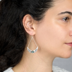 Sun Labradorite Earrings, Large Boho Sterling Silver Earrings, Celestial Jewelry, Statement Earrings, Stone Gemstone Dangle image 6
