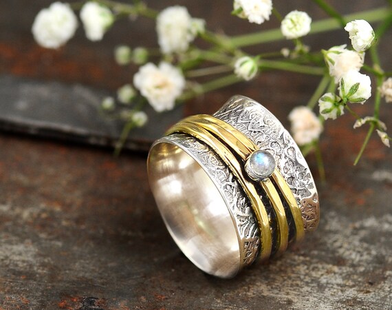 Moonstone Spinner Ring 925 Sterling Silver Band & Handmade Ring All Size g-187