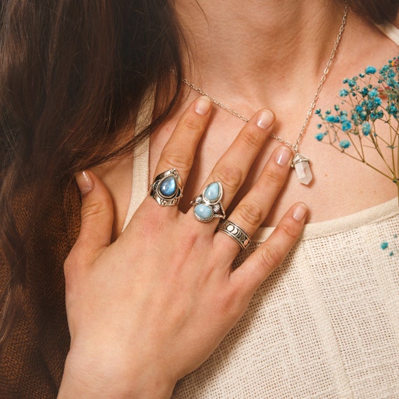 Labradorite Ring for Women, Sterling Silver Ring, Boho Ring