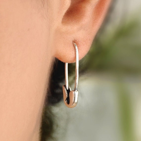 Big quirky baby safety pin earrings