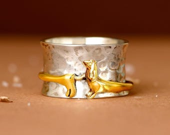 Dachshund Dog Fidget Ring | Sterling Silver Spinner Ring, Unique Boho Jewelry for Women