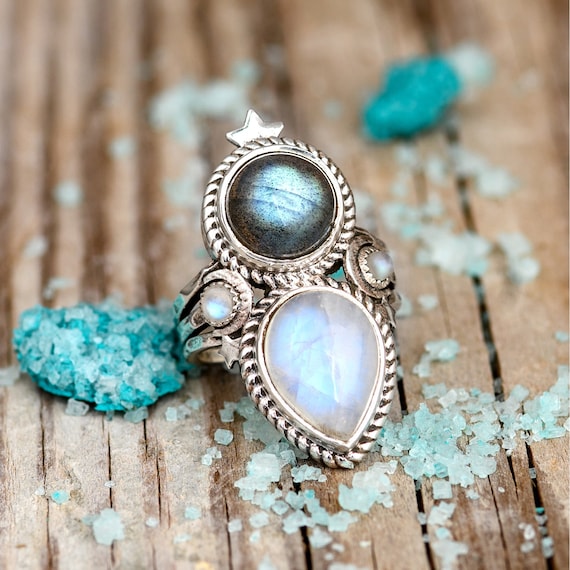 Labradorite and Rainbow Moonstone Earrings Sterling Silver Three Stones Labradorite and Rainbow Moonstone Earrings Sterling Silver Three Stones