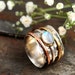 Moonstone Spinner Ring, 925 Sterling Silver Ring for Women, Meditation Fidget Ring, Wide Band Two Tone Ring, Stone Ring, Hammered Ring