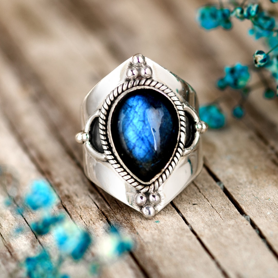 Labradorite Ring for Women Sterling Silver Ring Boho Ring