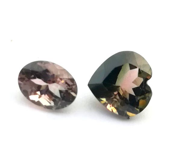 2pcs lots classique rond bi couleur Tourmaline Gems Pendentif En Argent Boucles d/'oreilles