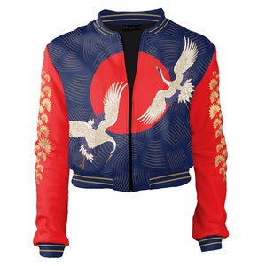 Designer Cropped Bomber Jacket Women artistic stylish The Cranes Are Flying slim fit short crop top small fitted blazer bolero